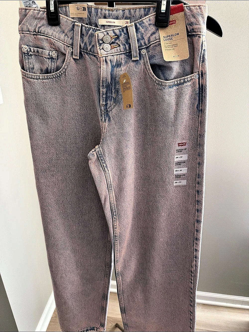 Levi's Superlow Loose Jeans Straight Leg Pink Waist 28